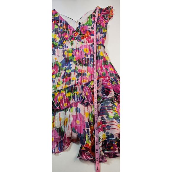 Saloni catia silk blend floral colorful asymmetric hem ruffle summer dress 2 US - Picture 7 of 10